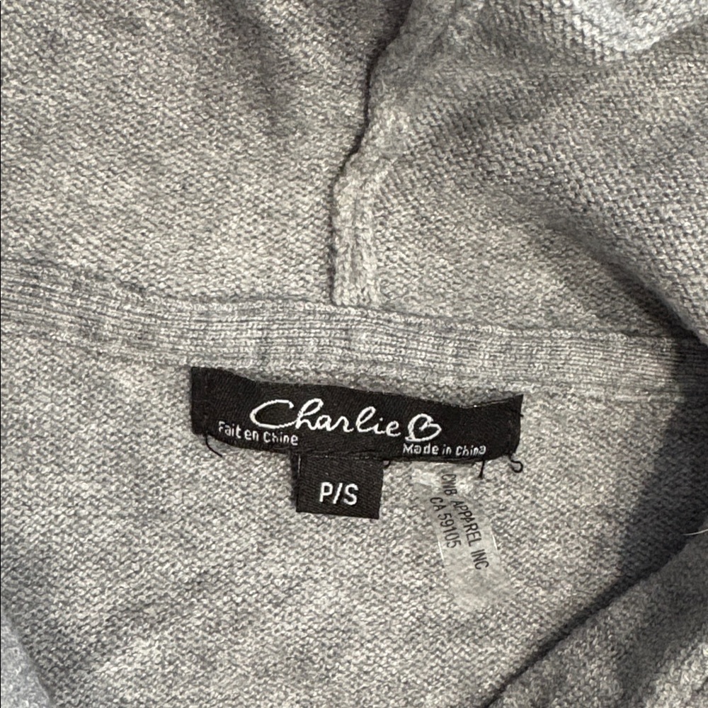 CHARLIE B Gray Hoodie Oversized Sweater with Black and Red Heart Accents - Picture 4 of 6